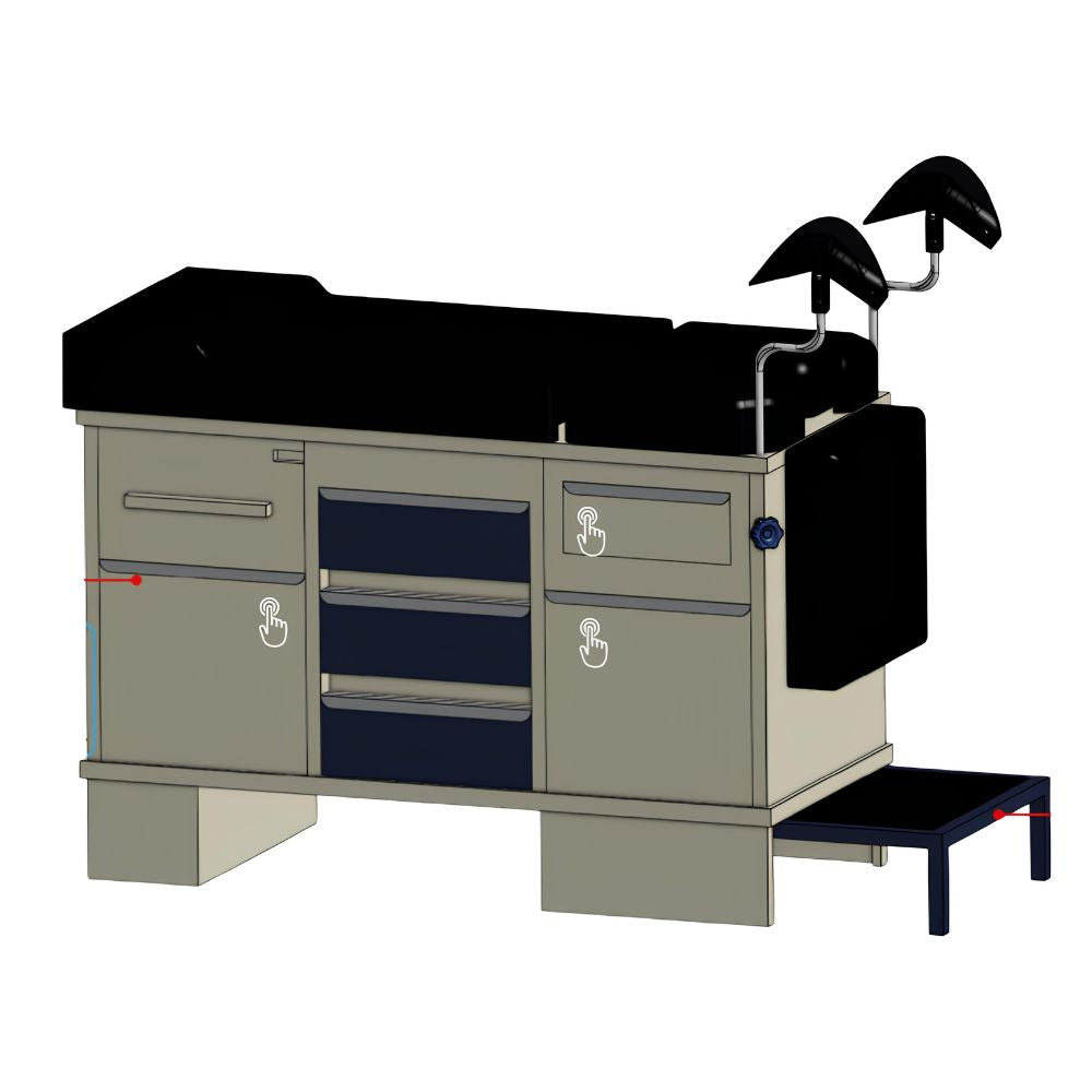 Mesa de Clínica para Exploracion Ginecológica - NEXUS FLEX PLUS VOM1005 - Cojín Tapizado Negro - Estructura en Acero Beige Consultorios médicos generales Consultorios de especialidades (ginecología, pediatría, medicina interna, etc.) Clínicas privadas Hospitales (áreas de consulta externa) Unidades de atención familiar Centros de salud comunitarios Consultorios de fisioterapia y rehabilitación Clínicas de medicina laboral Consultorios de chequeos ejecutivos Áreas de servicios médicos en universidades o empr