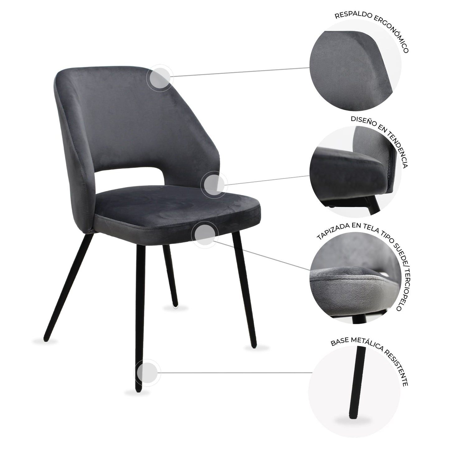 SILLA KINGSTRONG ASTURIAS Z001 SILL0903736 | Silla Ocasional | Base 4 Puntas de Metal | Estilizado Forrado en Tela | Interior