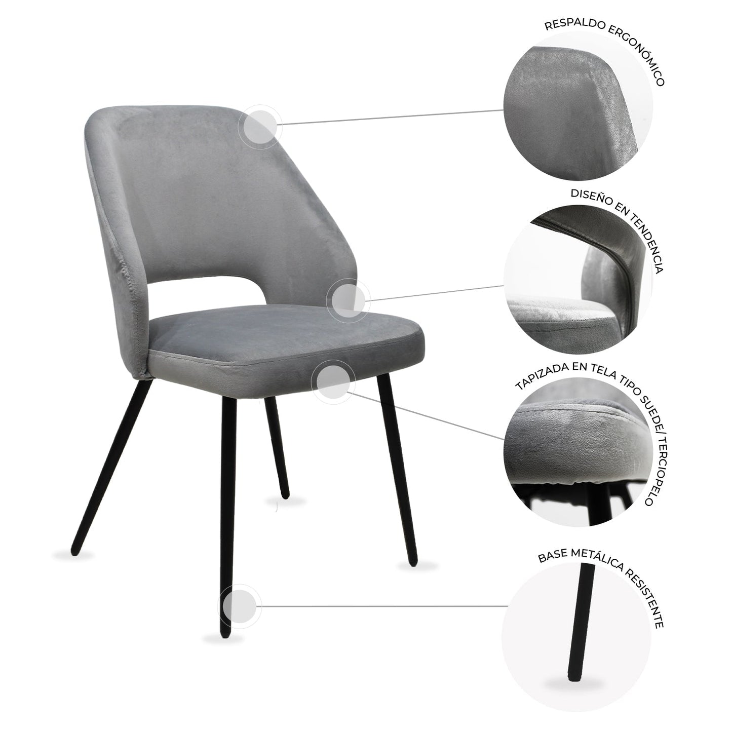 SILLA KINGSTRONG ASTURIAS Z001 SILL0903736 | Silla Ocasional | Base 4 Puntas de Metal | Estilizado Forrado en Tela | Interior