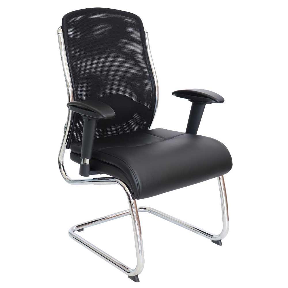 SILLA OFFIHO CROMA OHV-198negro | Silla Visita Diseño Ergonómico | Visitante Sala Espera | Base Trineo Negra | Asiento Soft Revolving Leather | Interior