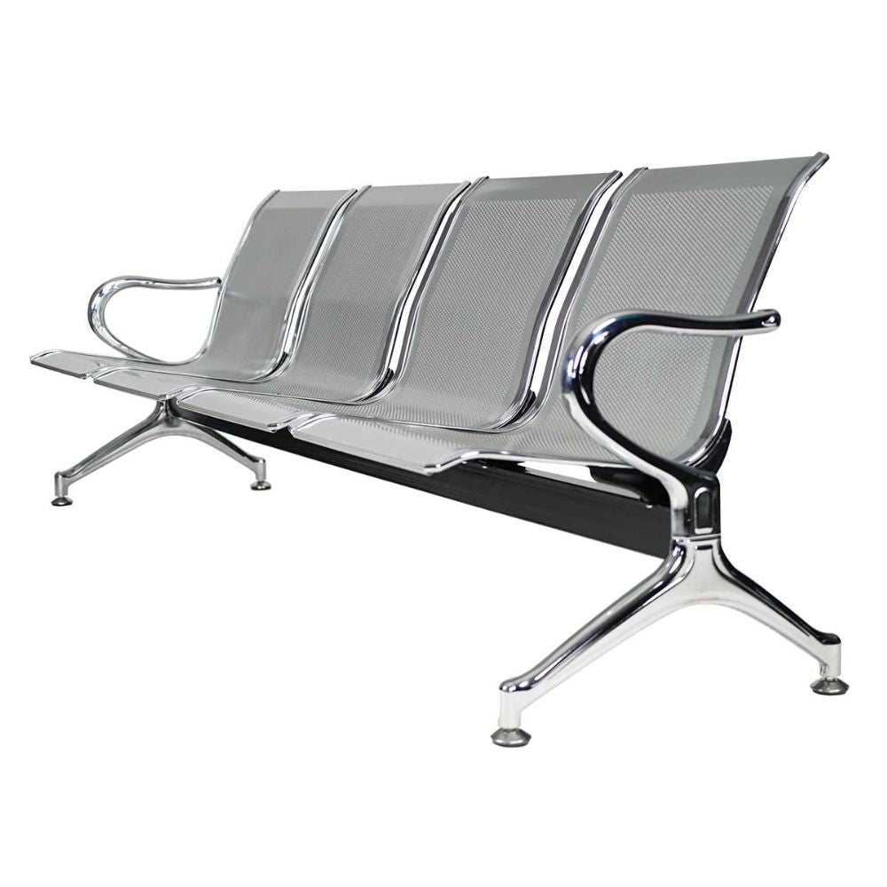 BANCA TECHNO BANCA AIRPORT | Banca Sala de Espera | Base Lamina Acero Cromado | Pintura Epóxica Color Plata. | Lamina Acero Troquelada Perforada | Interior - BANCA AIRPORT 4 plazas silver - Techno - NOGAL BEAT -
