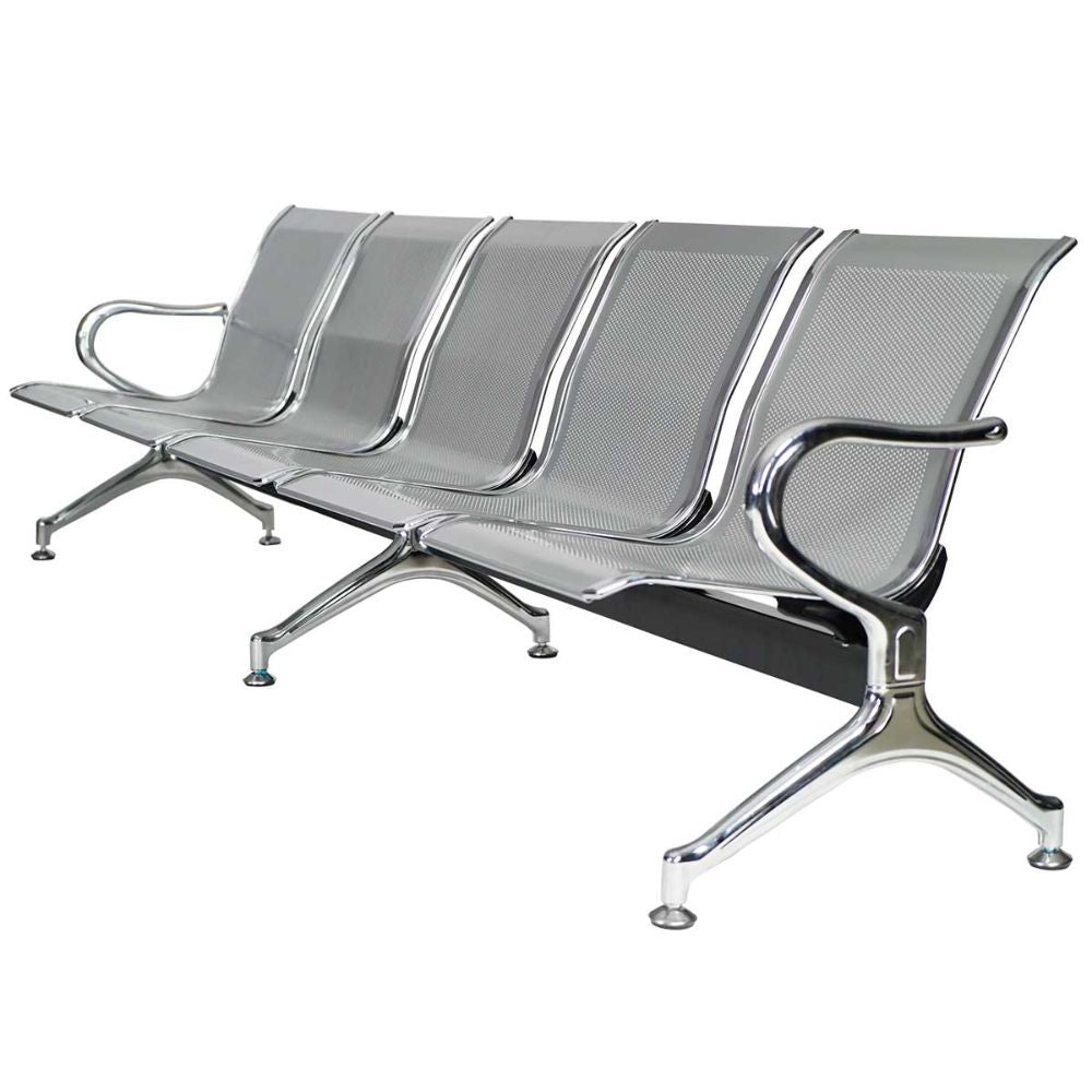 BANCA TECHNO BANCA AIRPORT | Banca Sala de Espera | Base Lamina Acero Cromado | Pintura Epóxica Color Plata. | Lamina Acero Troquelada Perforada | Interior - BANCA AIRPORT 5 plazas silver - Techno - NOGAL BEAT -