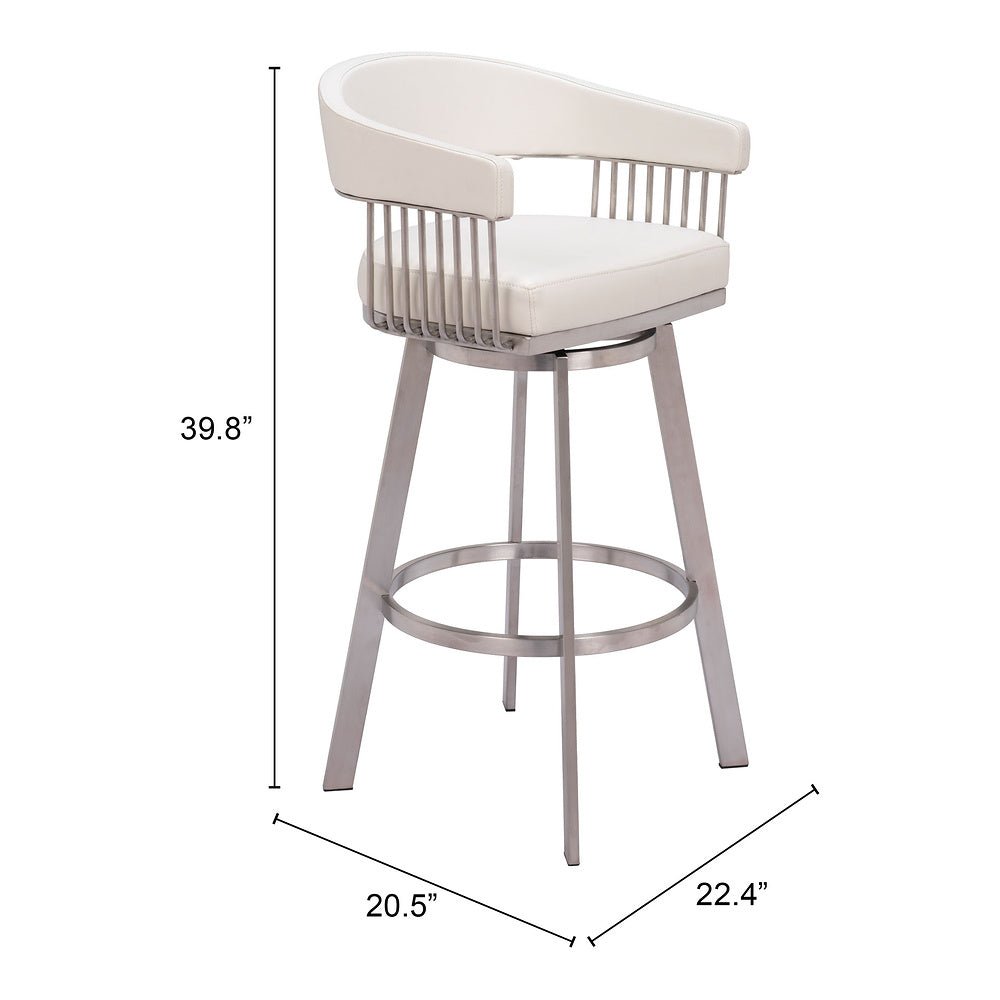 Banco Alto para Pub - ZUO BANTRY - Blanco - Asiento y Respaldo Tapizados en Piel Sintética - 110046 - Zuo - NOGAL BEAT - Banco Comercial