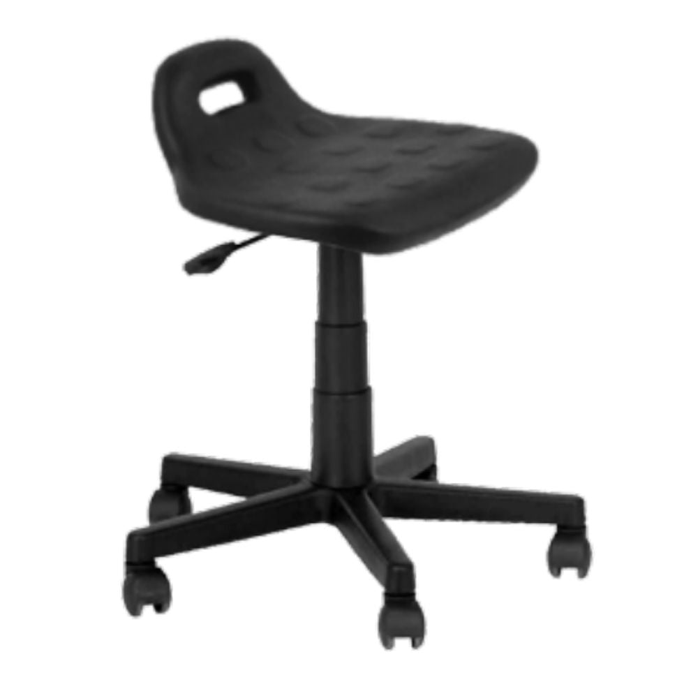 Silla industrial Albar AI-06A B en poliuretano negro con base de nylon de 22 pulgadas de 5 puntas
