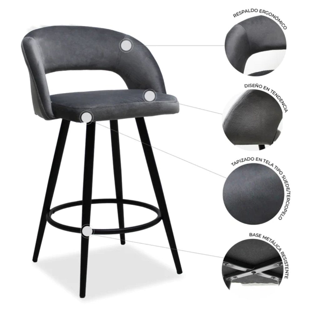 BANCO KINGSTRONG CADIZ BANC0903740 | Banco Alto Diseño Moderno Barra Alta Uso Residencial Comercial | con Descansapies | Varios Colores | Tapizado | Interior - BANC0903740 - Mundo In - NOGAL BEAT -