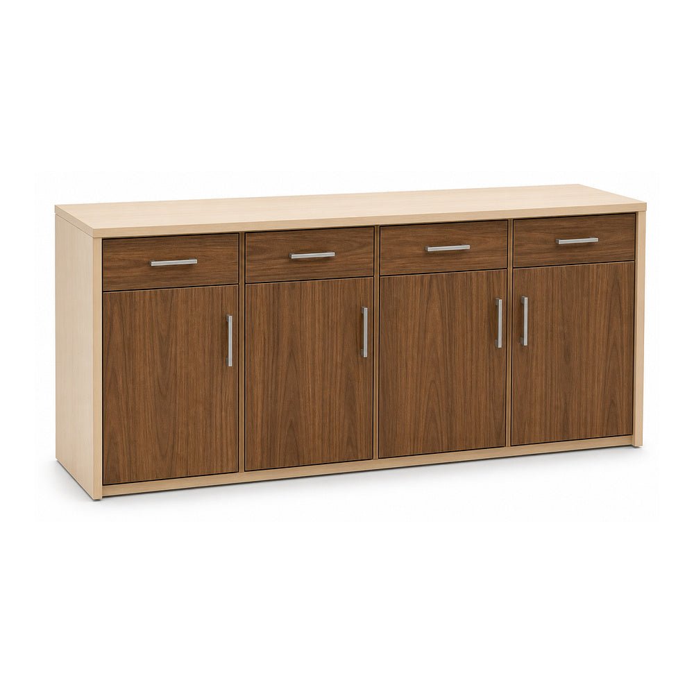 Credenza para Área Ejecutiva - GEBESA MESAS CONFIGURABLES - 4 Puertas y 4 Cajones - Frente 180 cm - Cuerpo Baja Presión y Frentes de Chapa - GBJ538180CNBP - GEBESA - NOGAL BEAT - Credenza