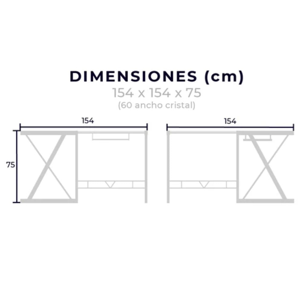 ESCRITORIO KINGSTRONG JM - UT56 CRISTAL ESMERILADO ESCR0360128 | Escritorio Uso de Oficina Tipo Secretarial | Base Estructura Metalica | Vidrio Esmerilado en "L" | Interior - ESCR0360128 - Mundo In - NOGAL BEAT - Escritorio