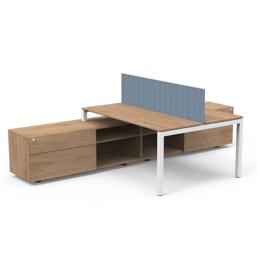 ESTACION BENCH CON CREDENZA LATERAL SLIM PALETTE COLIN SPBNCH | Estación con Credenza | 1.20 X 3.20 X 0.75 | Acero Melamina | Varias Medidas | Interior - SPBNCH-120-320L - Colin - NOGAL BEAT - Estación, Ambientada