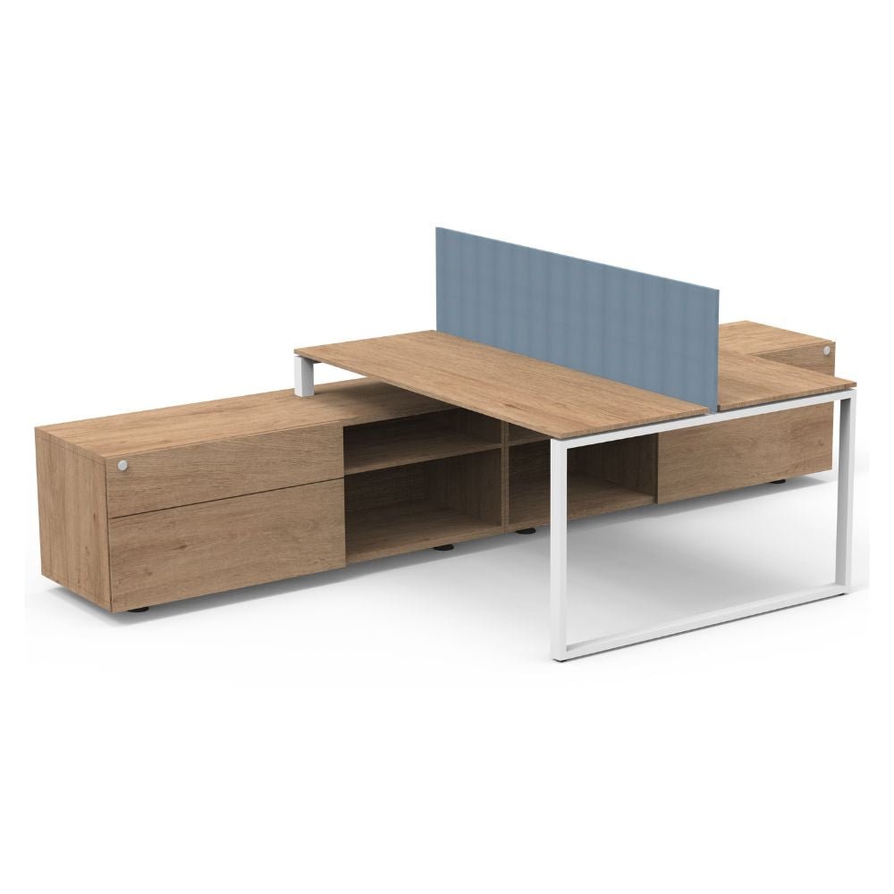 ESTACION BENCH CON CREDENZA LATERAL VITTA COLIN VBNCH | Estación con Credenza | 1.20 X 3.20 X 0.75 | Acero Melamina | Varias Medidas | Interior - VBNCH-120-320L - Colin - NOGAL BEAT - Estación, Ambientada