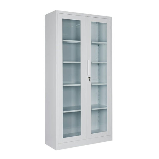 GABINETE OFIK MC Blanco 1081 | Gabinete Con Puertas Completas De Vidrio 1.80 | Desarmado | Estructura Metálica | Placa Acero | Agarradera Metal | Interior - 1081 - OFIK - NOGAL BEAT - Mobiliario