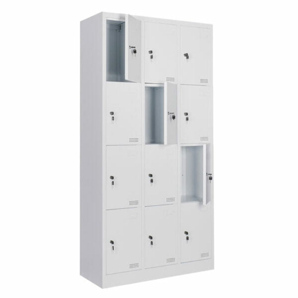 LOCKER OFIK MC Blanco 1083 | Locker Metalico | 12 Puertas | Desarmado | Estructura Metal | Placa | Juego Llaves c/Puerta | Interior - 1083 - OFIK - NOGAL BEAT - archivero
