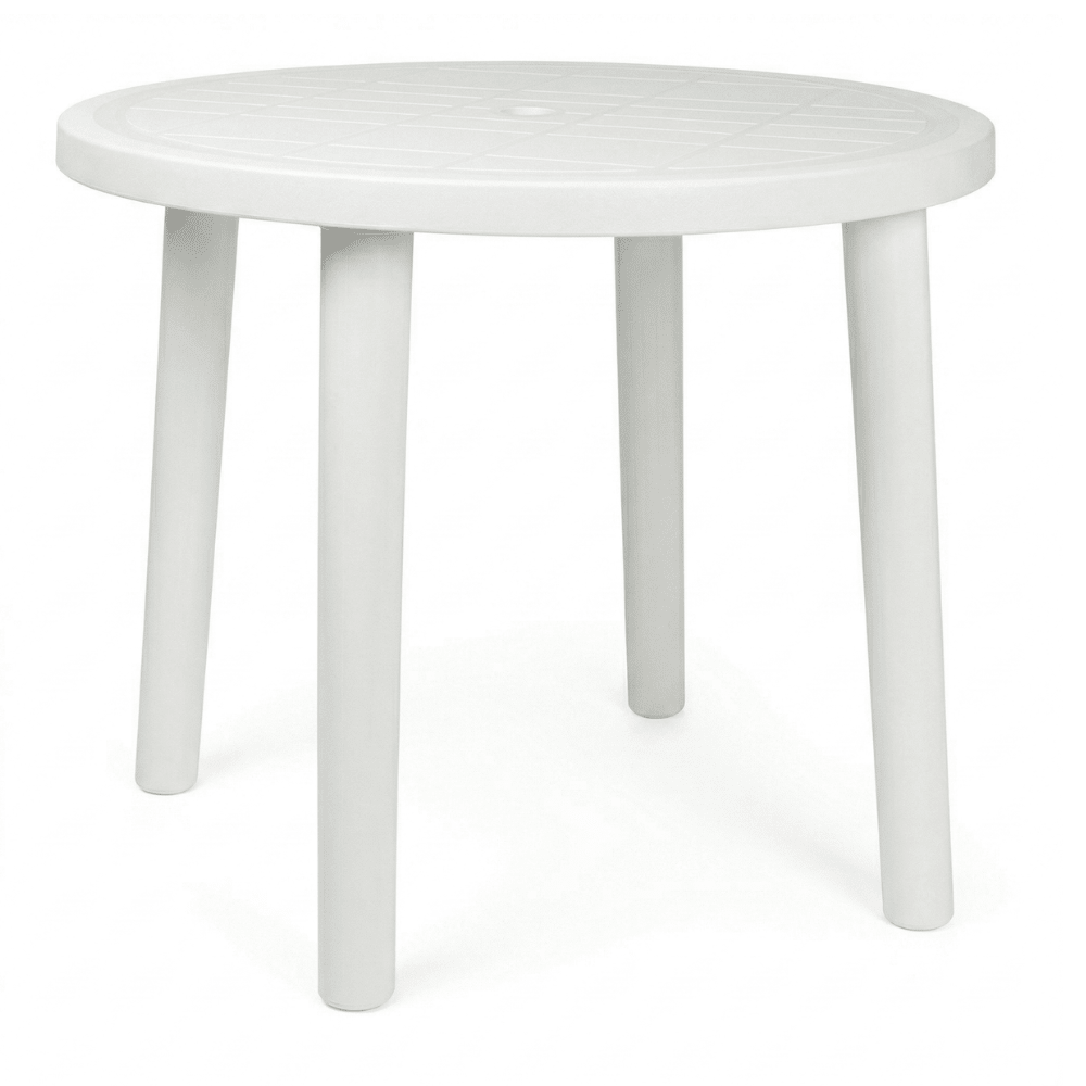 Mesa al Aire Libre Reciclada - RESOL OLOT RECYCLED 86 DIA - Blanco - 4 Puntas con Agujero Parasol y Protección UV Redonda - 184 - Resol - NOGAL BEAT - Mesas