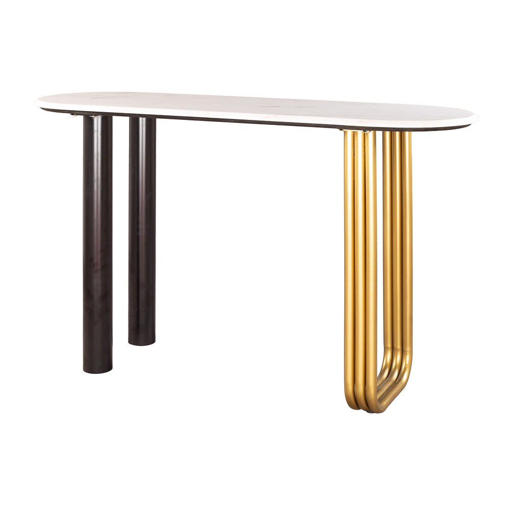 Mesa Consola para Lounge - ZUO ELYN - Multicolor - Cubierta de Mármol Natural y Estructura de Hierro con Recubrimiento en Polvo - 111166 - Zuo - NOGAL BEAT - Mesa Comercial Interior