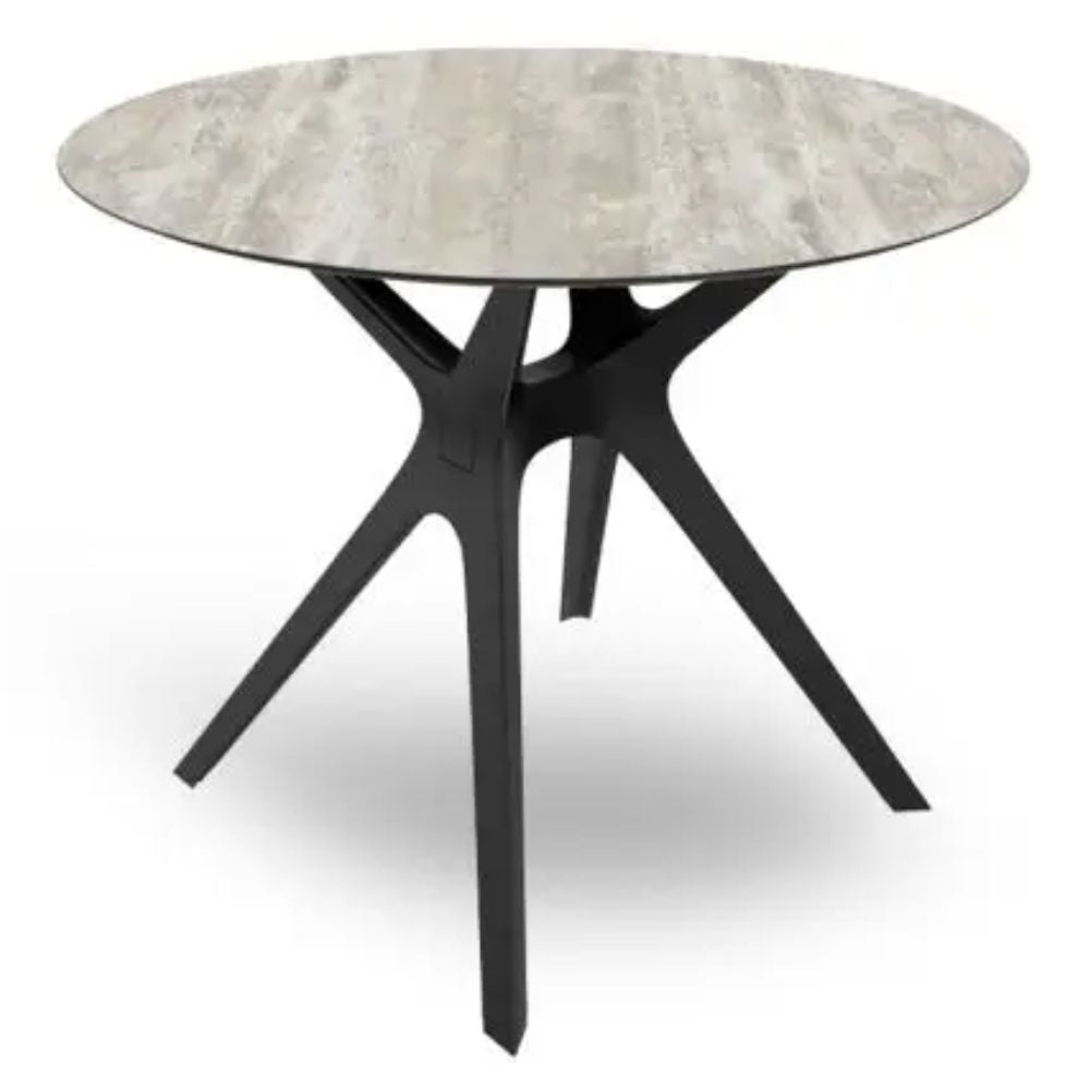 MESA RESOL VELA S Ø90 | Mesa Ocasional | 72.5 cm | Fibra de Vidrio con PP | Protección UV | Cristal Templado | Interior + Exterior - 04045 - Resol - NOGAL BEAT - Mesas