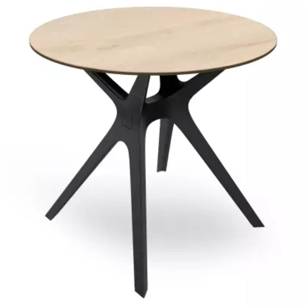 MESA RESOL VELA S Ø90 | Mesa Ocasional | 72.5 cm | Fibra de Vidrio con PP | Protección UV | Cristal Templado | Interior + Exterior - 04047 - Resol - NOGAL BEAT - Mesas