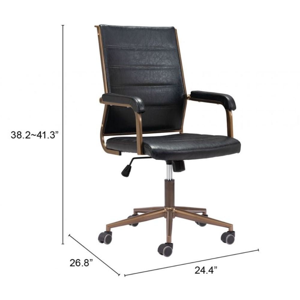 NOGAL BEAT AUCTION | Silla de Oficina | Base Estrella con Rodajas | Vintage Negro | Piel Sintética 100% Poliuretano Contrachapada | Interior - 109021 - Zuo - NOGAL BEAT -