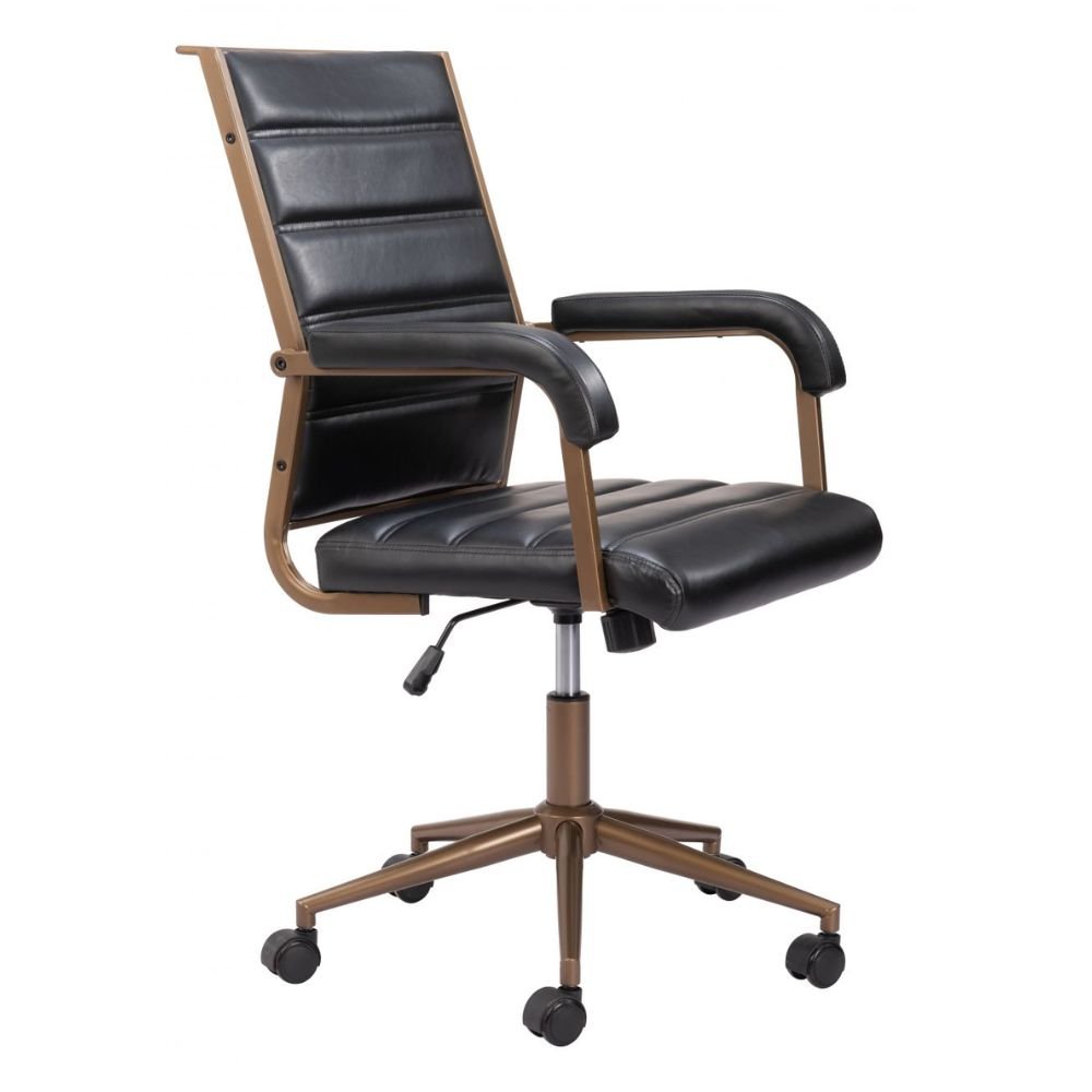 NOGAL BEAT AUCTION | Silla de Oficina | Base Estrella con Rodajas | Vintage Negro | Piel Sintética 100% Poliuretano Contrachapada | Interior - 109021 - Zuo - NOGAL BEAT -