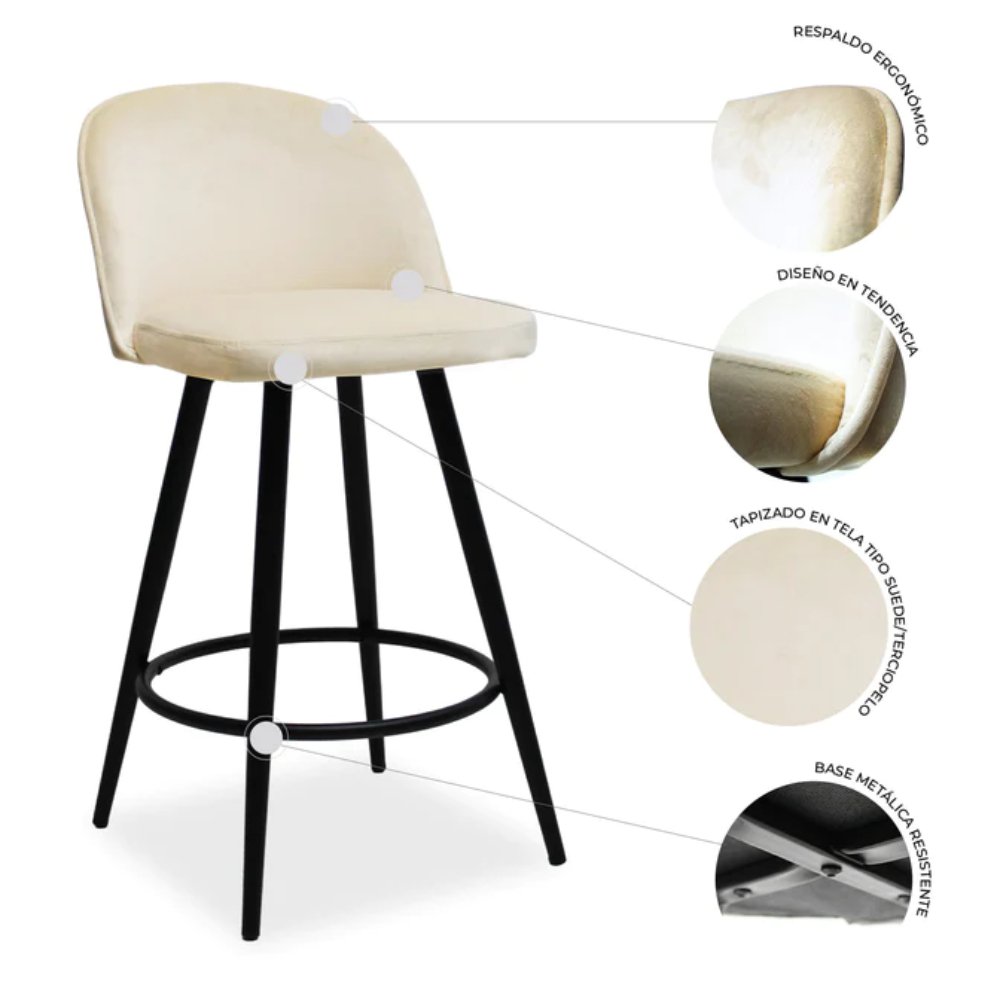 Nogal Beat Avila Banco Alto Tapizado Tela Tipo Terciopelo Uso Interior Diseño Nordico - BANC0903741 - Mundo In - NOGAL BEAT - Bancos
