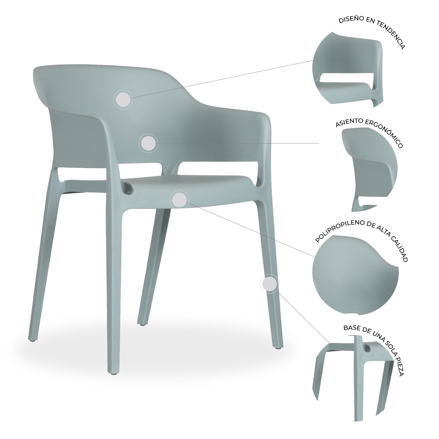 SILLA KINGSTRONG CAPRI SILL0903766 | Silla Ocasional Restaurantes Cafetería Zona de Alimentos | Descansa-Brazos | Base 4 Puntas | Polipropileno | Exterior + Interior | Local Fonda Bistró Comercio de Comida Mercado Centros de Alimentos Comedor Hogar