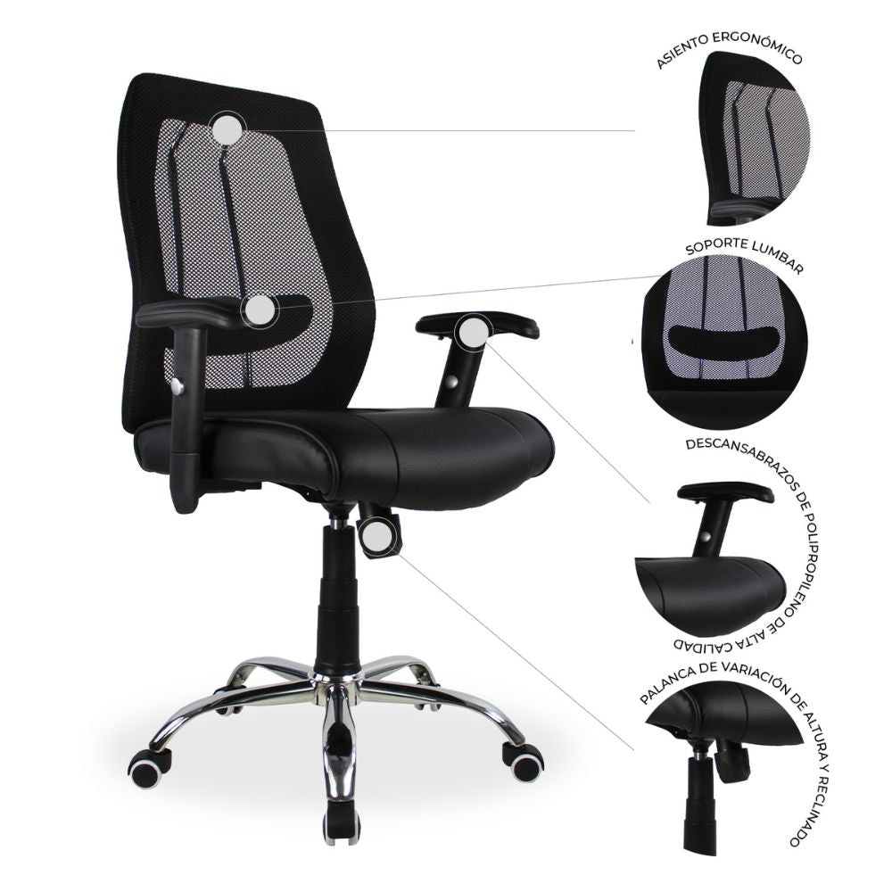 SILLA KINGSTRONG MOB-AF812 Girona SILL0903521 | Silla Ejecutiva Uso de Oficina | Base Estrella Giratoria | Tapizado Mesh | Acero Cromado | Interior | Acero Cromado Madera Tapizado en PU Poliuretano Alto Respaldo Tela Tipo “Mesh” Acero Cromado Soporte Lumbar Estrella Cromada Palanca Reguladora de Altura Rodajas 2 Con Borde Transparente Para Buena Postura Base Pistón Neumático Palanca Reguladora Comodidad Buen Diseño Oficina Home Office Corporativo Rodajas de Nylon Comodidad Espacio de Trabajo Alta Calidad M