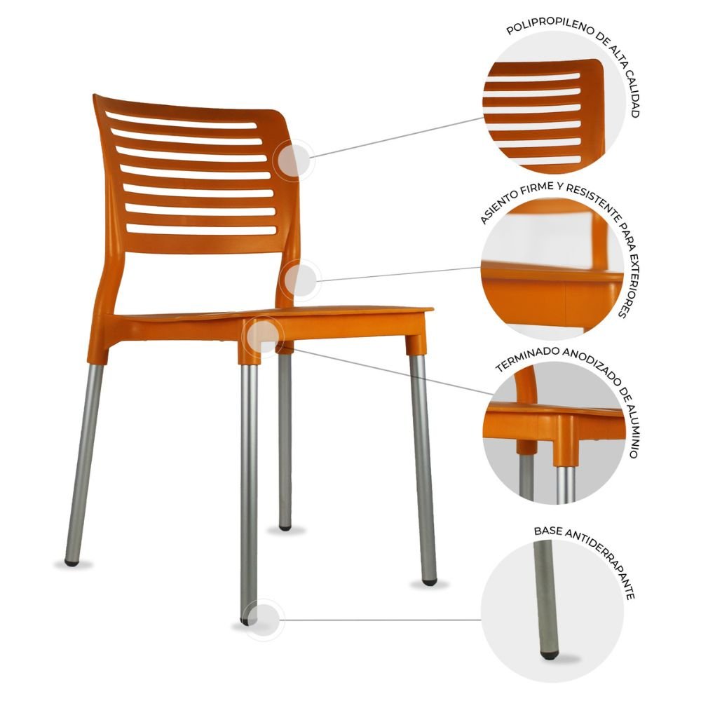 SILLA KINGSTRONG JM GALERI SILL0020315 | Silla Estilizada Jardín Comedor | Base 4 Puntas | Terminado Anodizado | Polipropileno | Interior + Exterior
