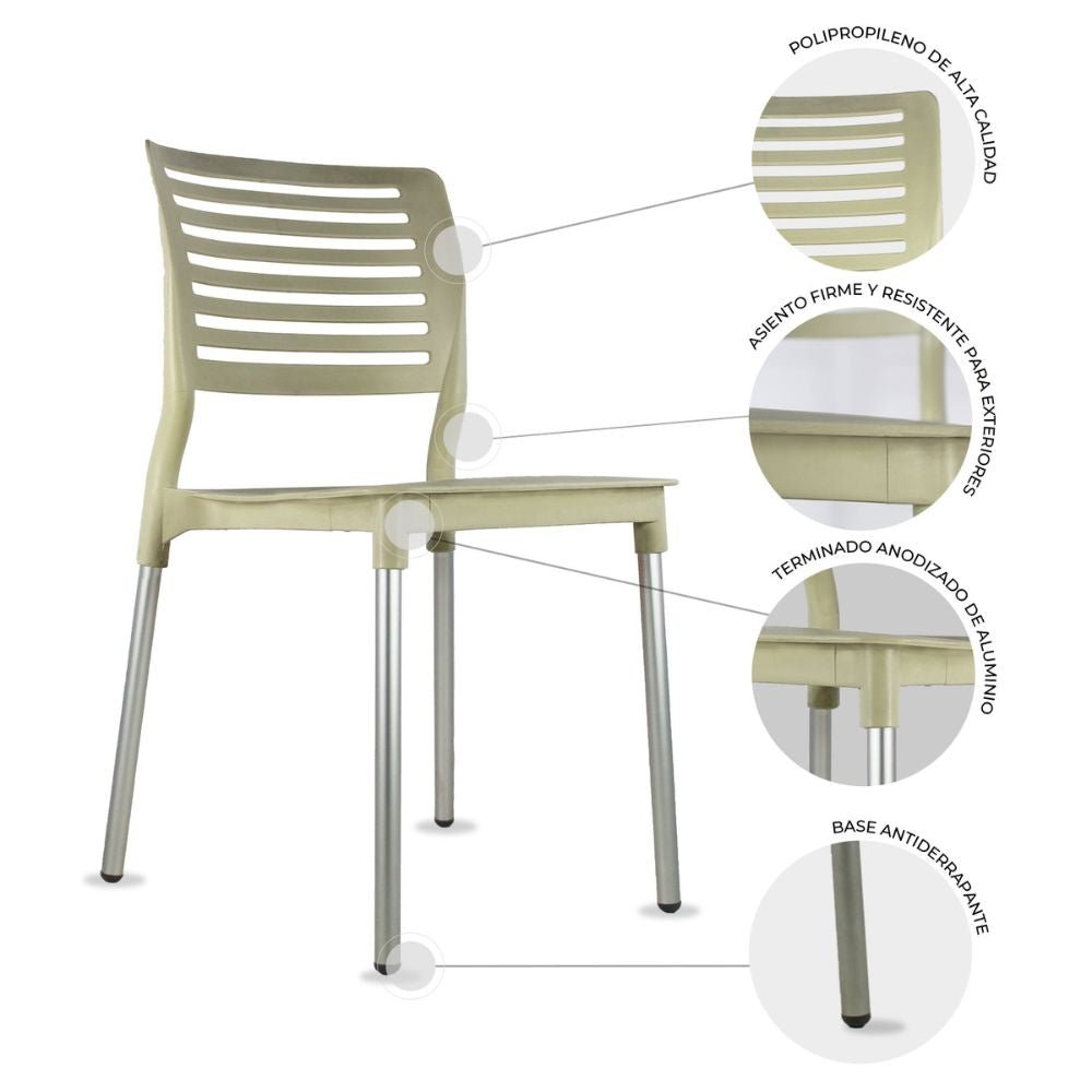 SILLA KINGSTRONG JM GALERI SILL0020315 | Silla Estilizada Jardín Comedor | Base 4 Puntas | Terminado Anodizado | Polipropileno | Interior + Exterior