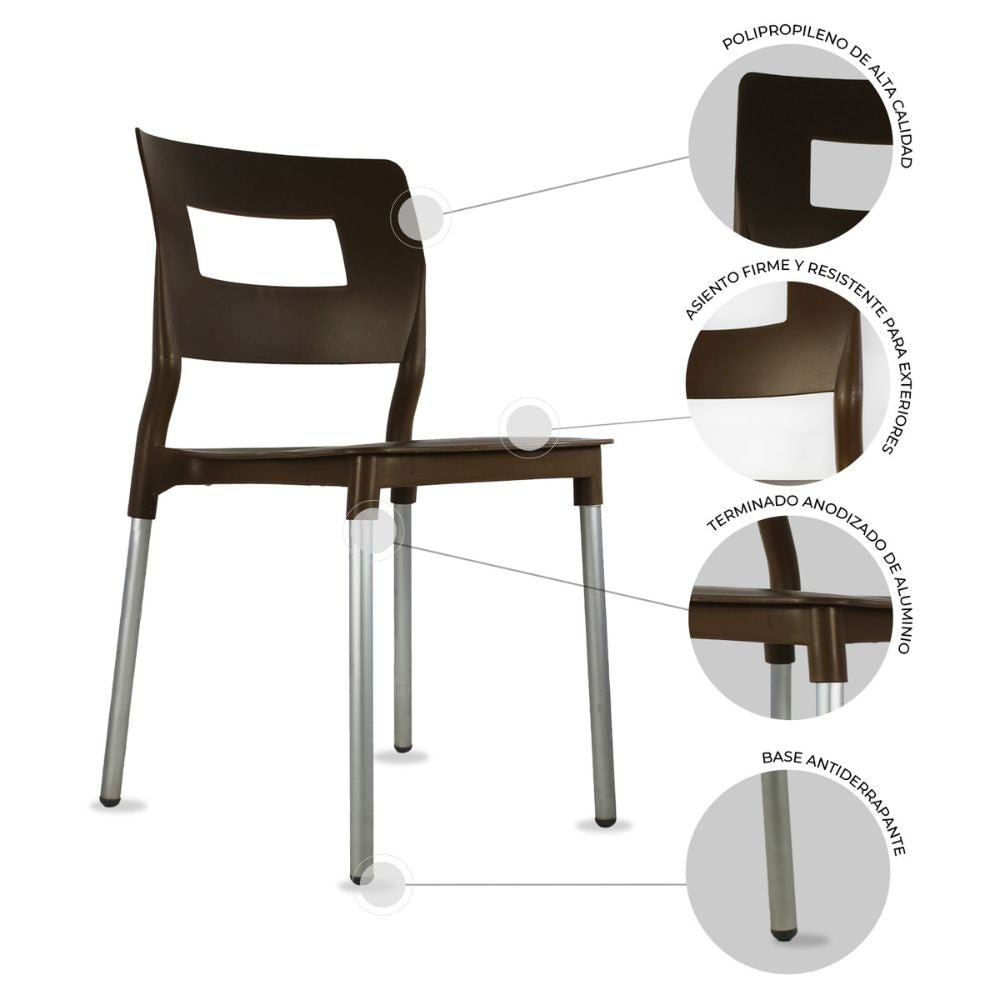 SILLA KINGSTRONG JM VALENIA SILL0020317 | Silla Estilizada Terraza Jardín Comedor | Base 4 Puntas | Terminado Anodizado | Polipropileno | Interior + Exterior | Resorts Salas de Espera Lugares de Eventos Isla de Cocina Sala de Estar Asiento Adicional Espacios Comerciales