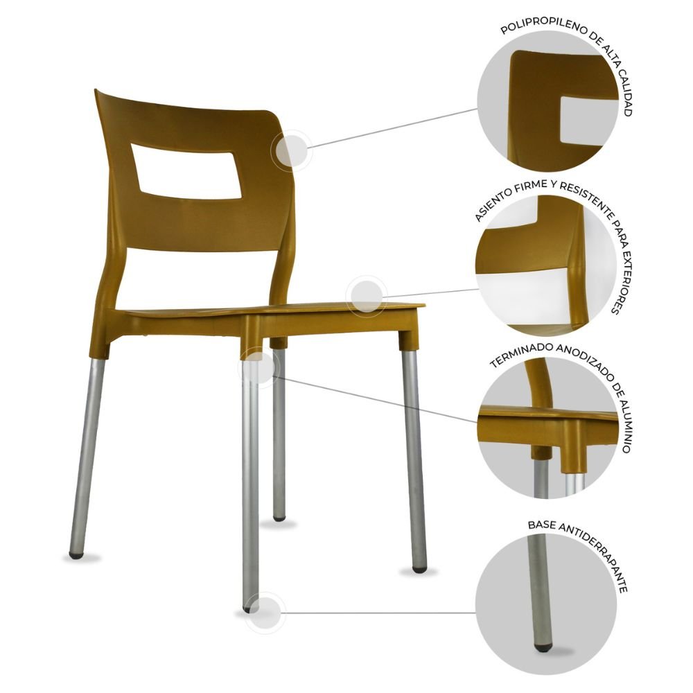 SILLA KINGSTRONG JM VALENIA SILL0020317 | Silla Estilizada Terraza Jardín Comedor | Base 4 Puntas | Terminado Anodizado | Polipropileno | Interior + Exterior | Resorts Salas de Espera Lugares de Eventos Isla de Cocina Sala de Estar Asiento Adicional Espacios Comerciales