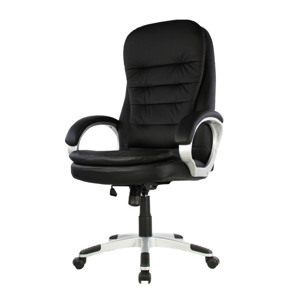 SILLA KINGSTRONG MOB-1100 Malaga SILL0903523 | Silla Ejecutiva Uso de Oficina | Base Estrella Giratoria | Descansabrazos | Tapizado Tela | Interior | Poliuretano Alto Respaldo Tela Tipo “PU” Acero Cromado Soporte Lumbar Descansabrazos y base tipo estrella cromada Estrella con Rodajas Negra Para Buena Postura Base Pistón Neumático Palanca Reguladora Comodidad Buen Diseño Oficina Home Office Corporativo Rodajas de Nylon Comodidad Espacio de Trabajo Respaldo con doble acojinamiento Reclinable Mundo In