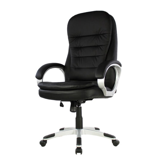 SILLA KINGSTRONG MOB-1100 Malaga SILL0903523 | Silla Ejecutiva Uso de Oficina | Base Estrella Giratoria | Descansabrazos | Tapizado Tela | Interior | Poliuretano Alto Respaldo Tela Tipo “PU” Acero Cromado Soporte Lumbar Descansabrazos y base tipo estrella cromada Estrella con Rodajas Negra Para Buena Postura Base Pistón Neumático Palanca Reguladora Comodidad Buen Diseño Oficina Home Office Corporativo Rodajas de Nylon Comodidad Espacio de Trabajo Respaldo con doble acojinamiento Reclinable Mundo In
