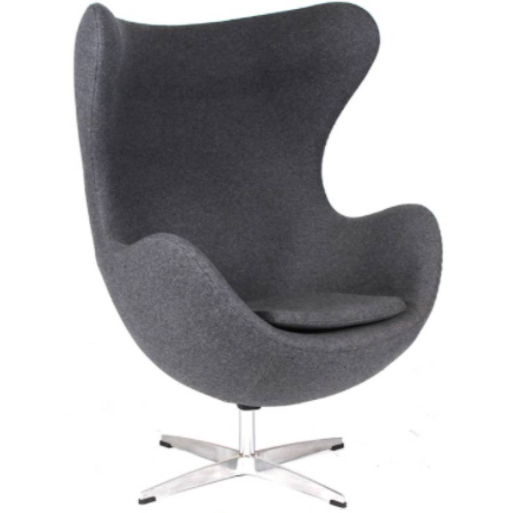 Sillón ocasional NOGAL BEAT EGG giratorio de forma envolvente, tapizado en tela con base estrella de acero.