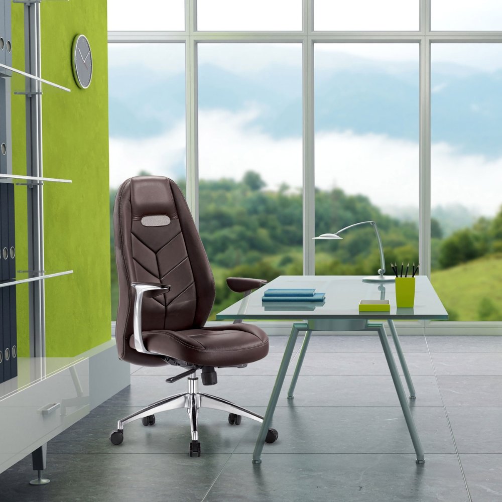 Offiho Silla Alufsen Ohe-405 Oficina Ejecutiva Respaldo Alto Base Estrella - OHE-405 - OFFIHO - NOGAL BEAT - Silla para oficina