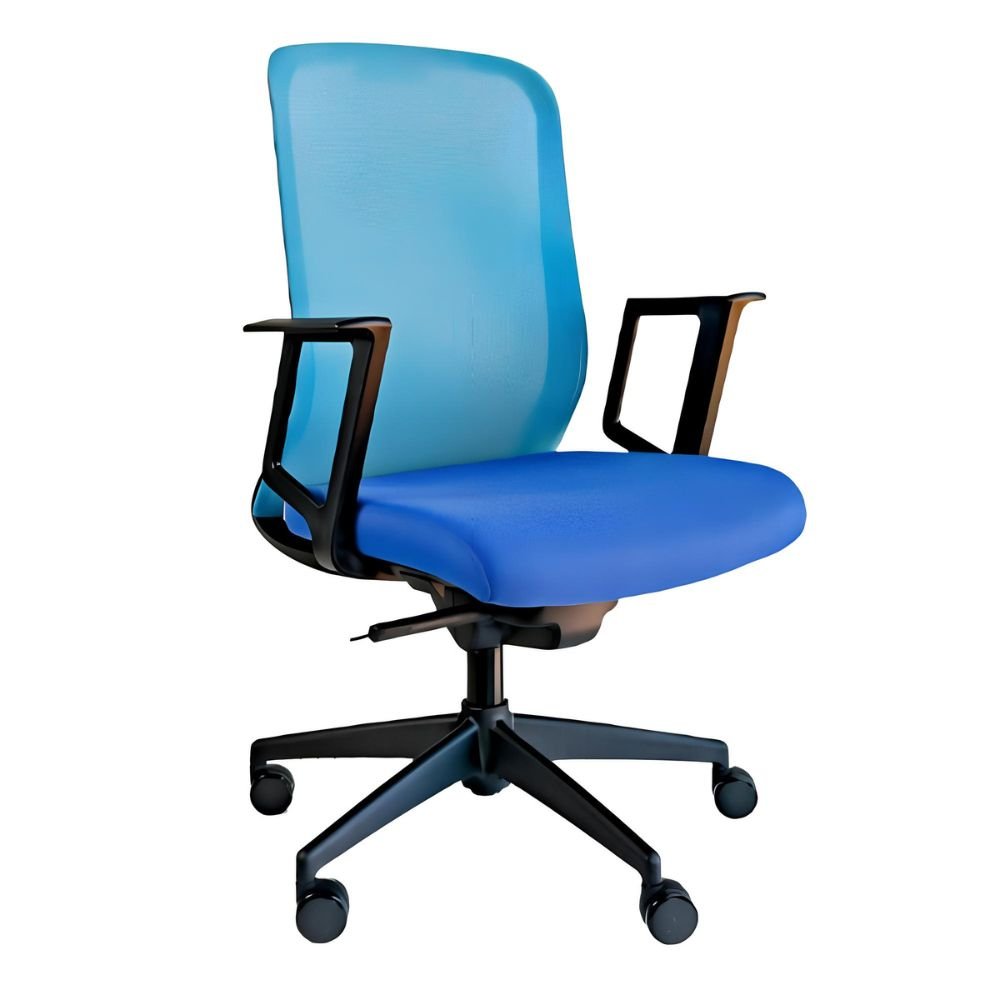 Silla de Oficina Ejecutiva Ergonómica - REQUIEZ RE - 1601 AZUL - Azul - Respaldo Medio Mesh con Brazos y Tapizada de 5 Puntas - RE - 1601 AZUL - Requiez - NOGAL BEAT - Sillas de Oficina