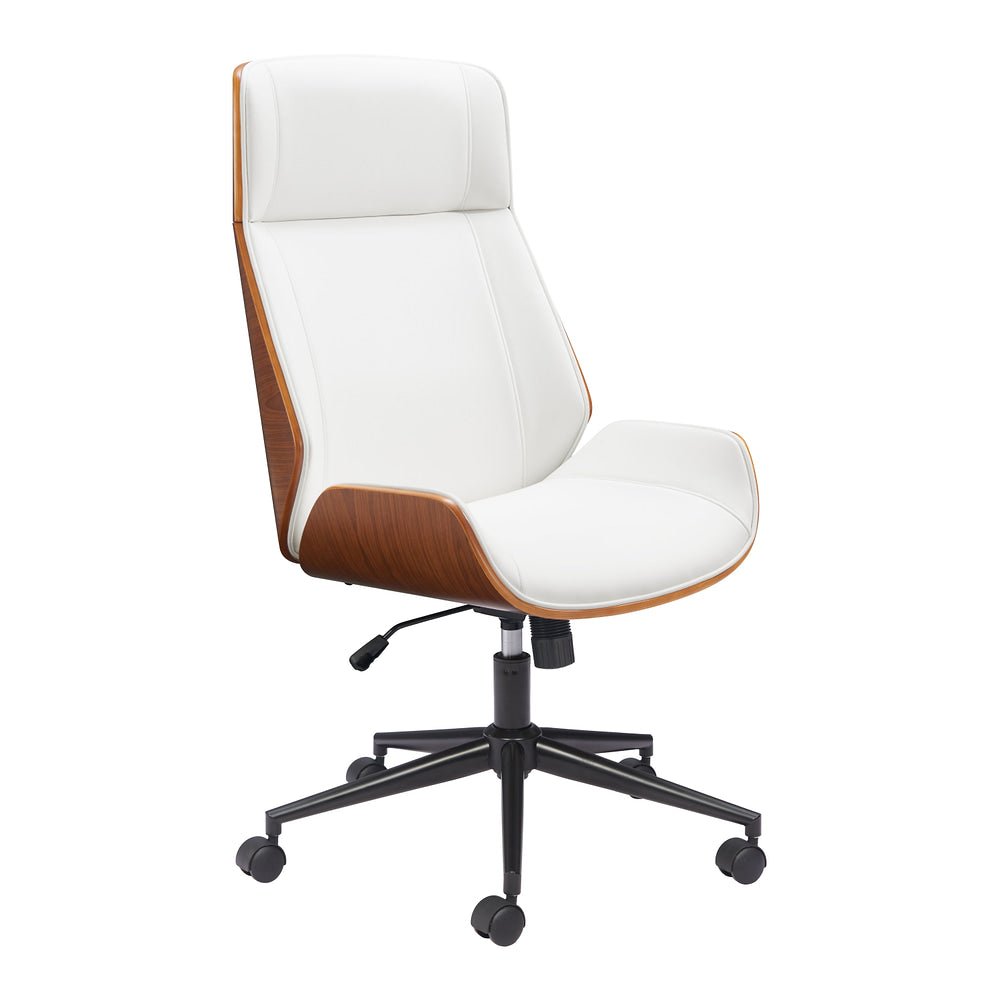 Silla de Oficina Secretarial para Home Office - ZUO FLEX - Blanco - Asiento y Respaldo Tapizados en Piel Sintética - 110560 - Zuo - NOGAL BEAT - Silla Secretarial