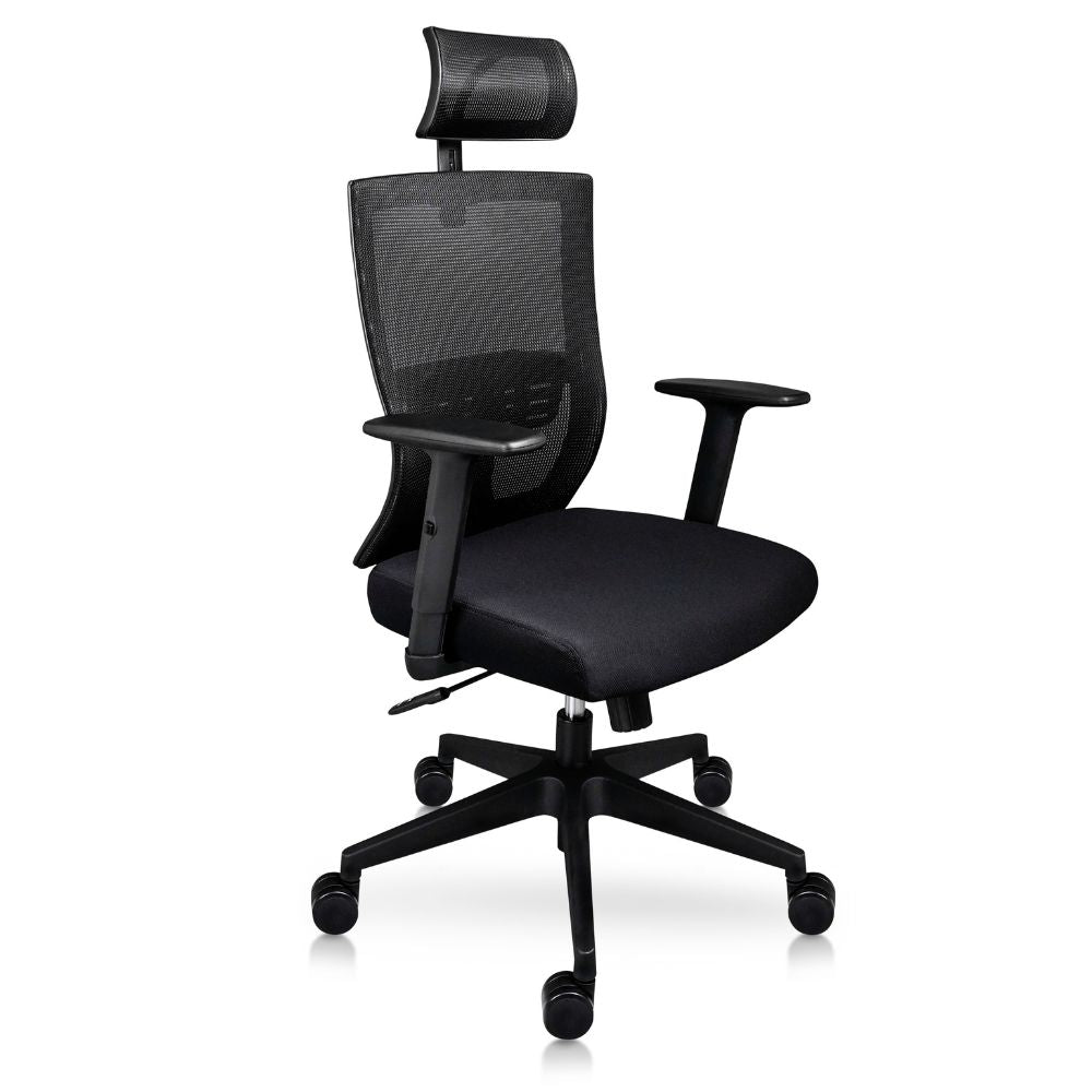 SILLA NOGAL BEAT ATHENAS NEGRO | Silla con Cabecera | Base Nylon | Respaldo Ajustable | Asiento Tapizado | Cabecera Ajustable | Brazos | Negro | Interior - ATHENAS NEGRO - MOBILIARIO EN MOVIMIENTO - NOGAL BEAT - Sillas para oficina