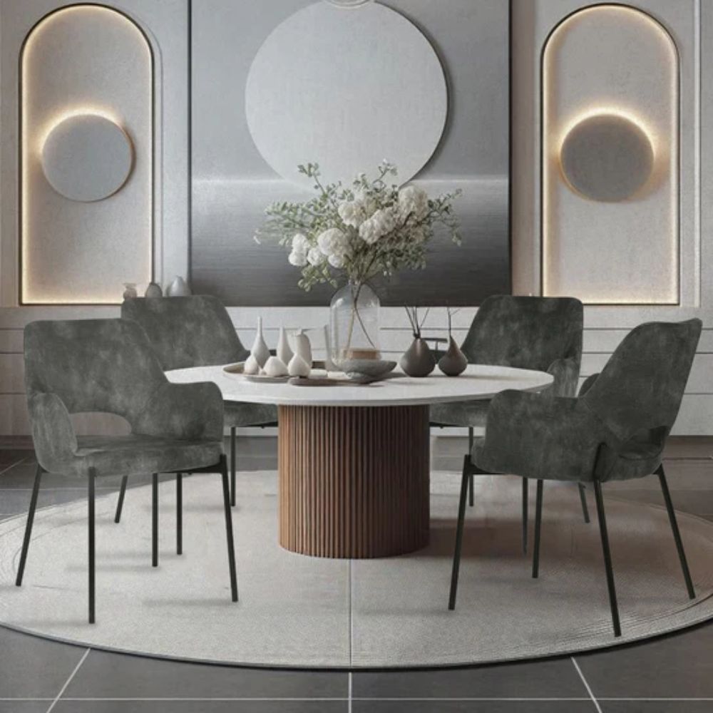 SILLA NOGAL BEAT SILL0904840 3038 SHCOLA | Silla de Comedor | Patas Revestidas Negro Mate | 4 Puntas | Tapizado | Interior - SILL0904840 - Mundo In - NOGAL BEAT - Sillas