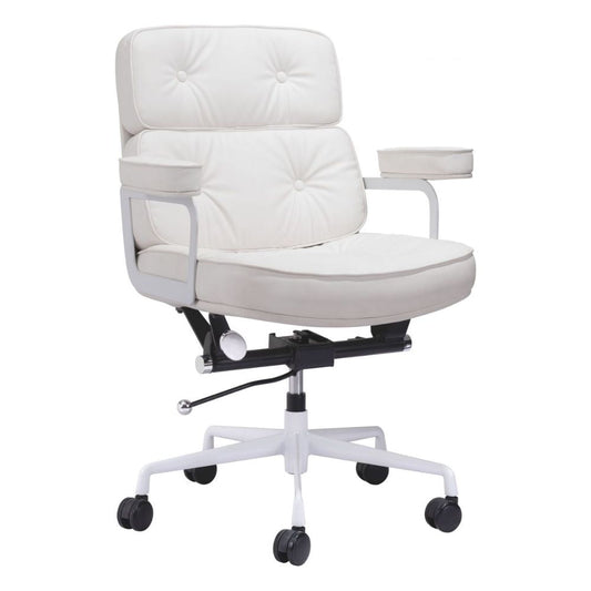 SILLA NOGAL BEAT SMITHS | Silla de Oficina Moderna | Base Estrella con Rodajas | Blanco | Piel Sintética 100% Poliuretano | Interior - 109470 - Zuo - NOGAL BEAT -
