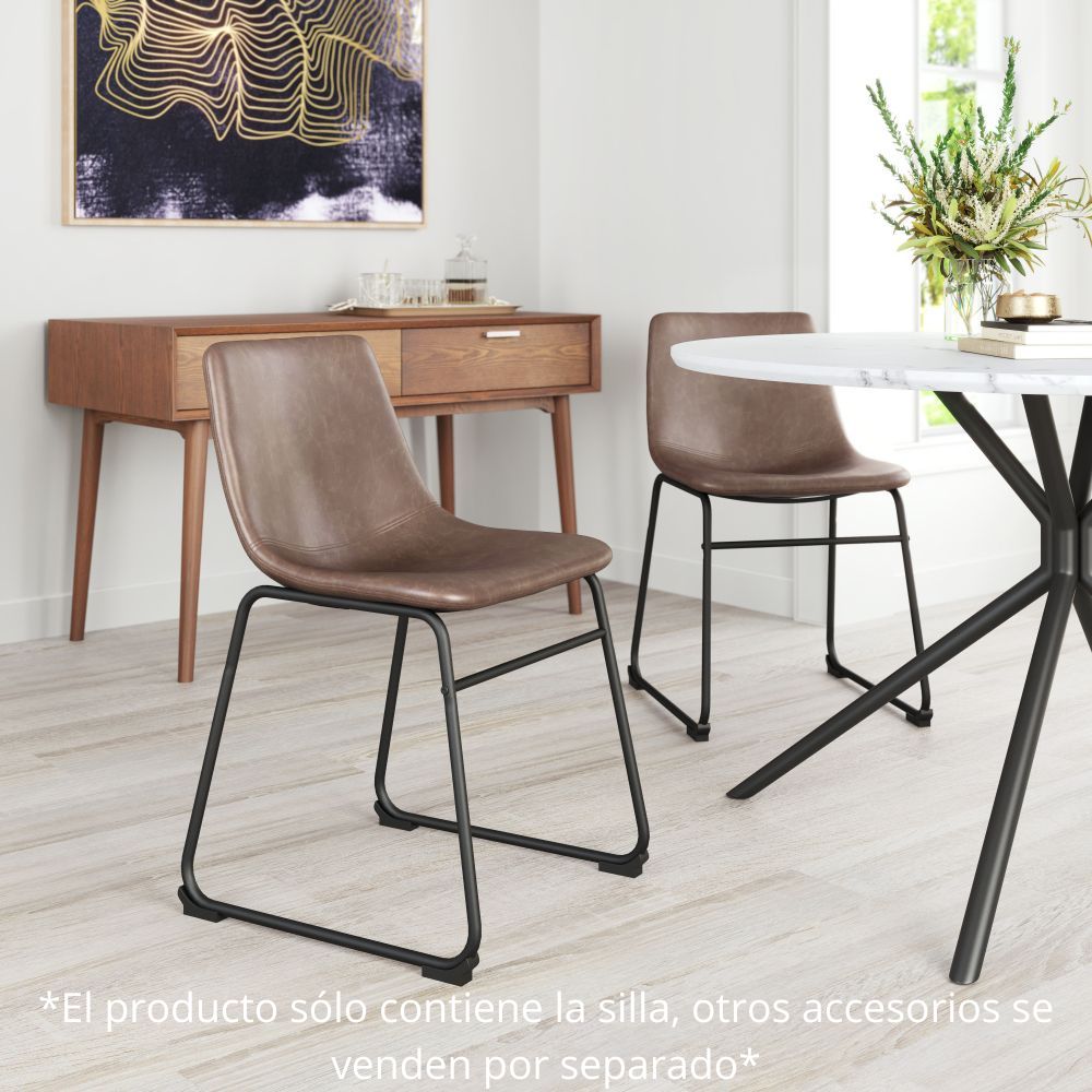 SILLA ZUO VINTAGE ESPRESSO | Silla para Comedor | Base Trineo Acero Negro | Marrón | Piel Sintética 100% Poliuretano | Interior - 100505 - Zuo - NOGAL BEAT - Sillas