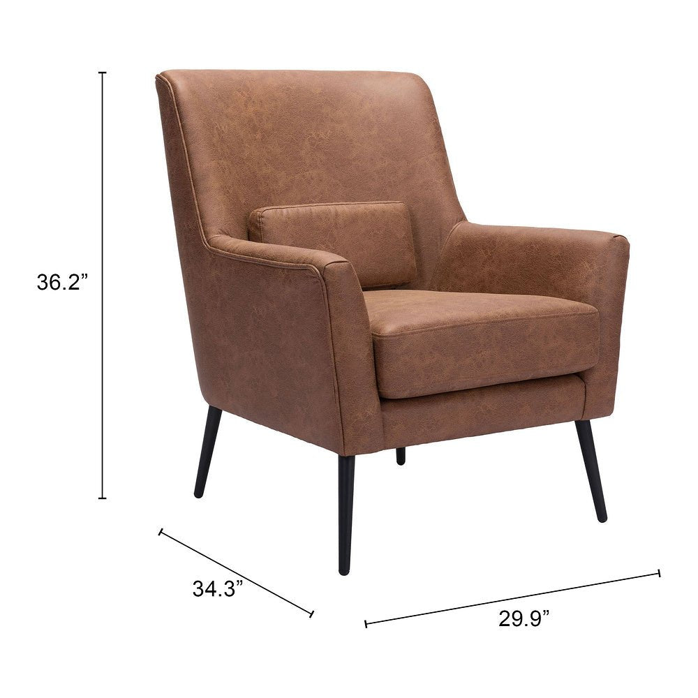 Sillón Ocasional para Área de Descanso - ZUO ONTARIO - Vintage Café - Asiento y Respaldo Tapizados en Piel Sintética - 109049 - Zuo - NOGAL BEAT - Sillón Ocasional