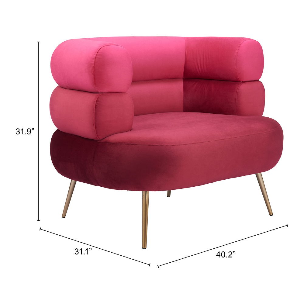 Sillón Ocasional para Consultorio - ZUO ARISH - Rojo - Asiento y Respaldo Tapizados en Tela Tipo Terciopelo - 109999 - Zuo - NOGAL BEAT - Sillón Ocasional
