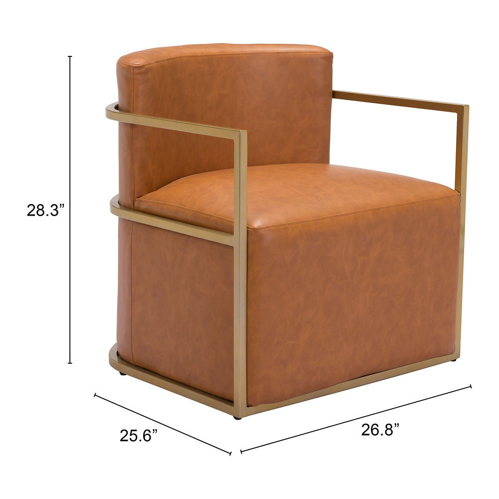 Sillón Ocasional para Lounge - ZUO XANDER - Café - Asiento y Respaldo Tapizados en Piel Sintética - 102053 - Zuo - NOGAL BEAT - Sillón Ocasional