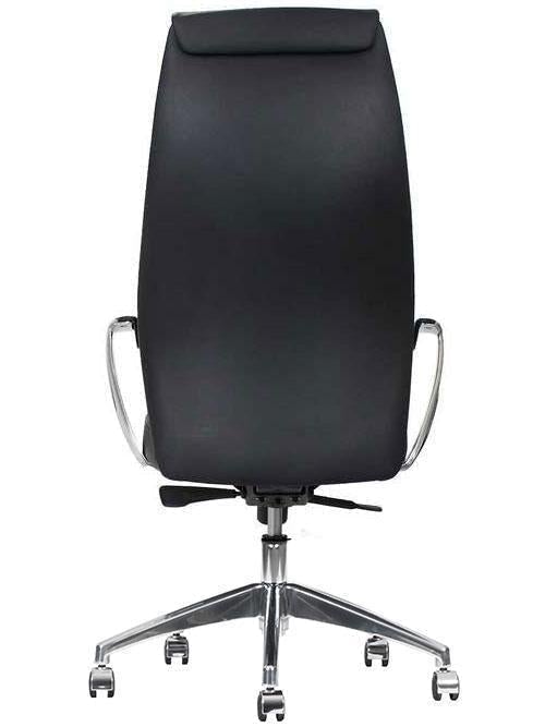 Silla directiva Techno President negra de respaldo alto tapizado con brazos y base de aluminio pulido