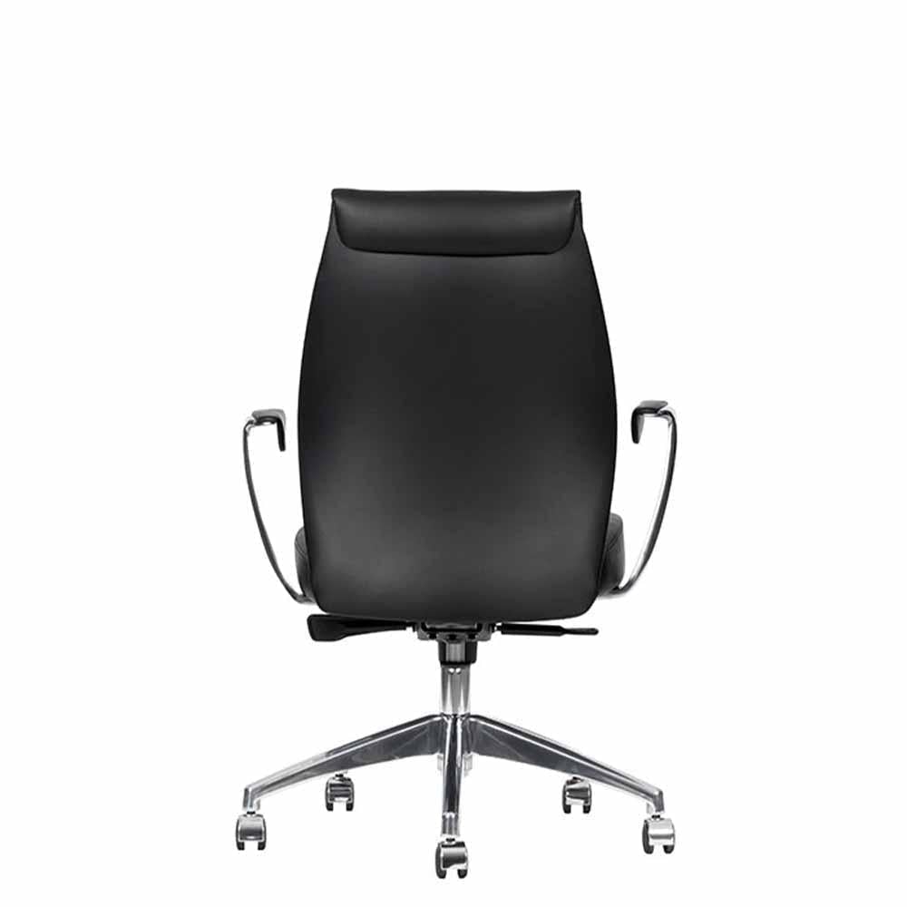 Silla secretarial TECHNO PRESIDENT de respaldo bajo en negro, con asiento y respaldo tapizados y base de aluminio