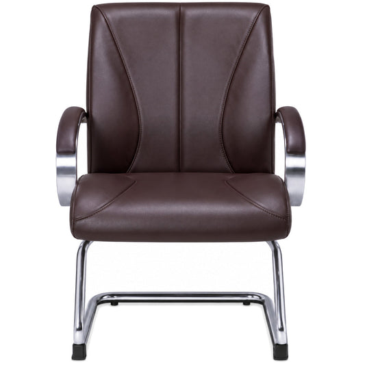 Silla de Oficina Visita - REQUIEZ RP-8005 - Café - Trineo con Brazos con Respaldo Medio y Tapizado Piel