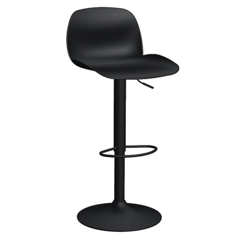 Banco alto Offiho Koln OHV-7216 negro con base de plato de acero, asiento y respaldo tapizados y descansa pies