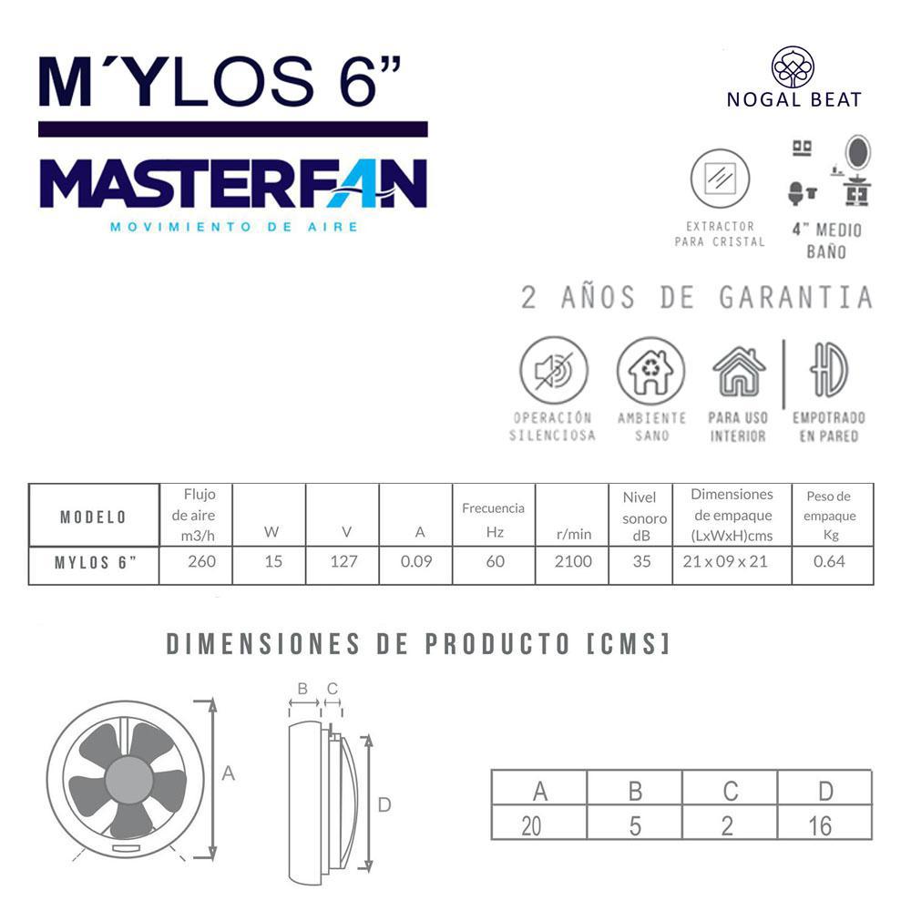 Extractor de Aire para Baños Completos - MASTERFAN MYLOS 6 - Blanco - Operación Silenciosa Ventiladores Industriales Circulación de Aire Ventilación Industrial Sistemas de Ventilación Ruido de Ventiladores Aire Fresco Ventilación Industrial Ventilación Comercial Ventiladores de Techo Ventiladores de Pie Ventiladores de Conducto Calidad del Aire Interior Naves Industriales y Fábricas Almacenes y Centros de Distribución Talleres y Fábricas de Procesamiento Centros Comerciales y Grandes Superficies