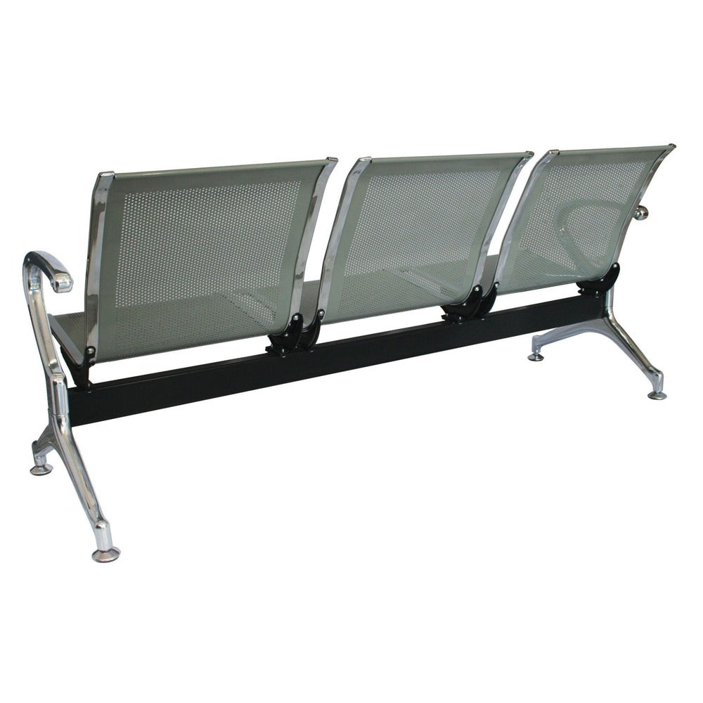 Banca de aeropuerto Offiho OHR-2800-3PCR de 3 plazas con asiento y respaldo en lámina de acero troquelada perforada y patas cromadas