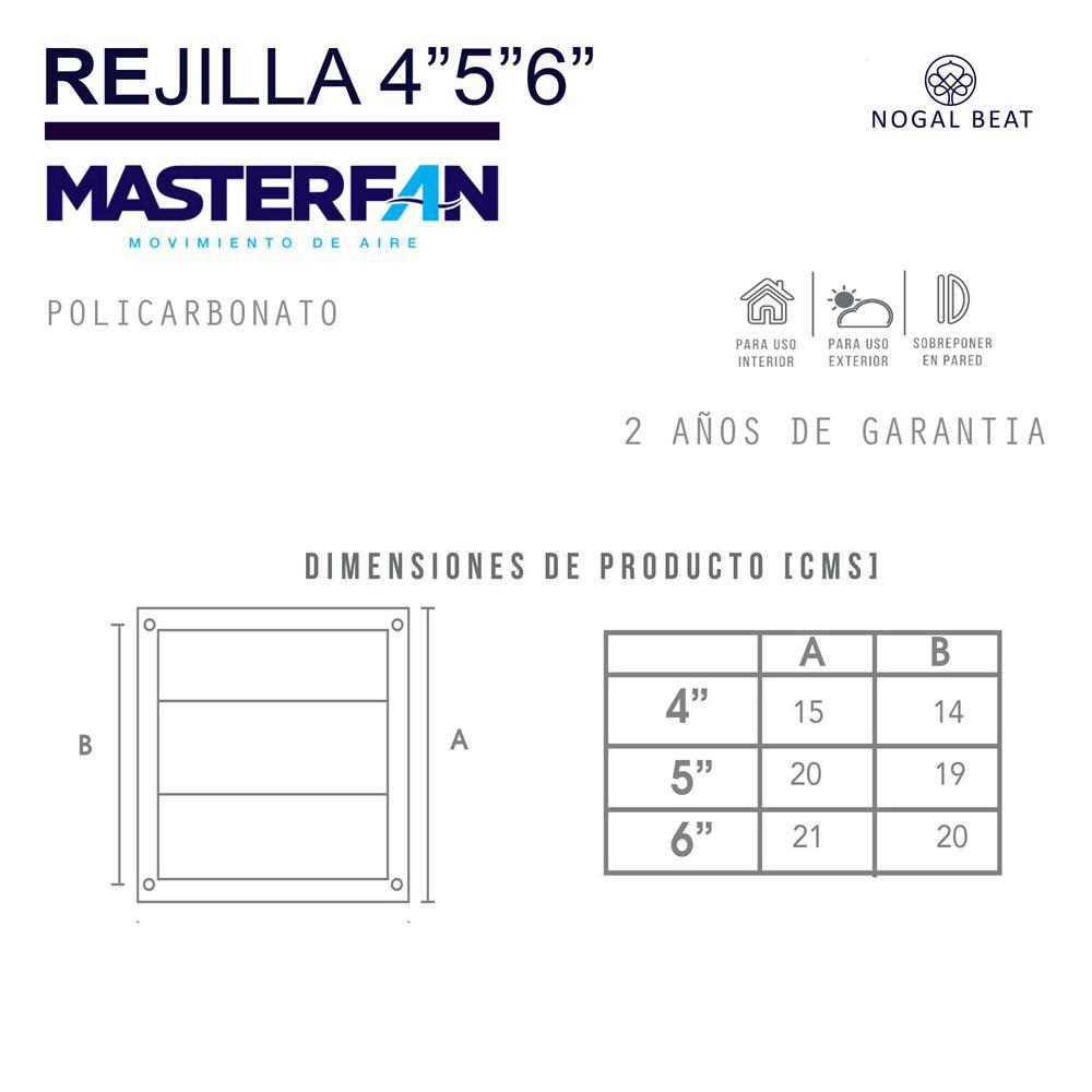Rejilla Accesorio Ventilas por Gravedad - MASTERFAN REJILLA 5 - Blanco - Ducto de Salida de Aire Accesorios para Oficina Oficinas Mobiliario Auxiliar Complementos Accesorios Corporativos Material de Oficina Suministros de Oficina Equipo de Oficina