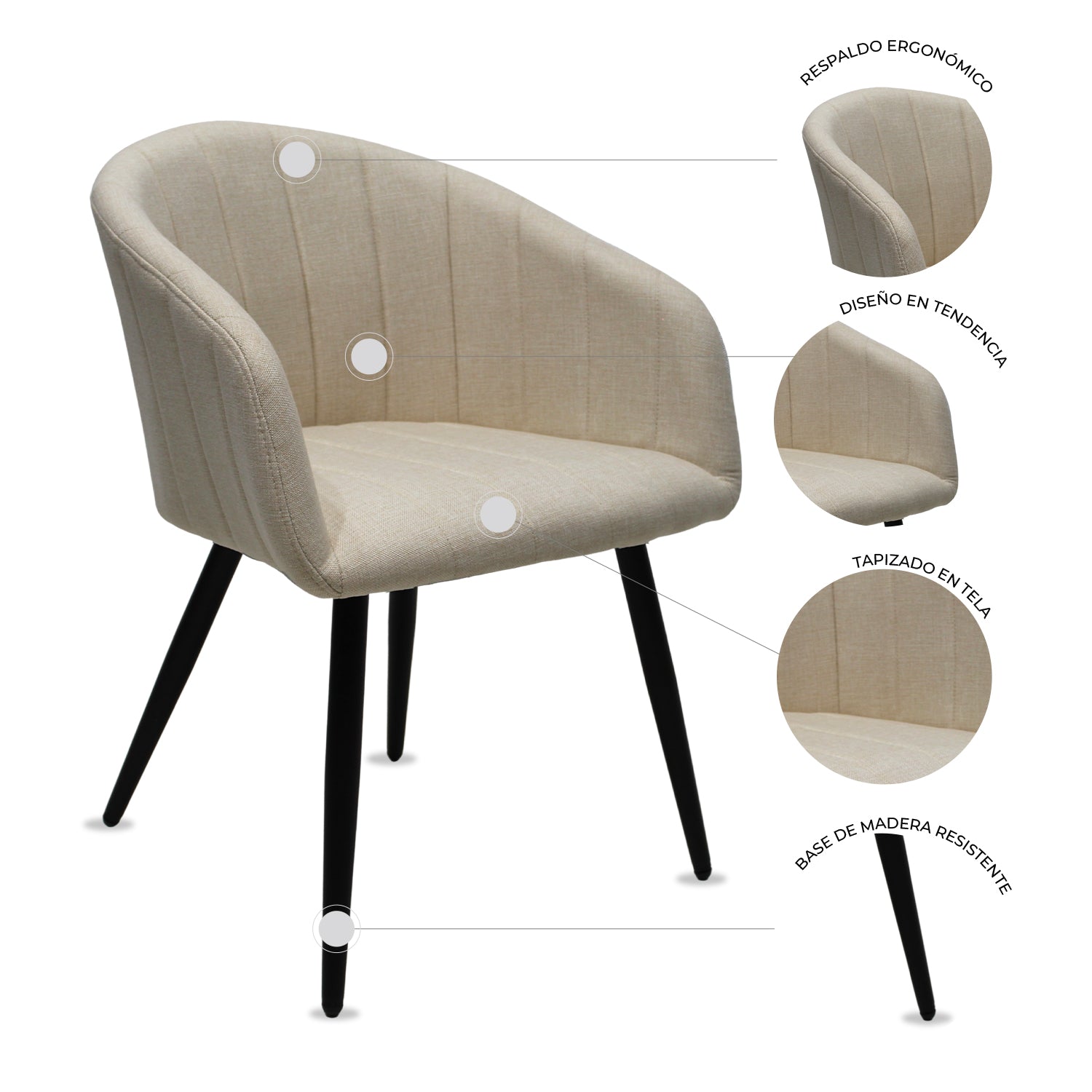 SILLA KINGSTRONG BURGOS S17 SILL0903737 | Silla Ocasional Comercial Decorativa | Base 4 Puntas Metal | Estilizado Forrado en Tela | Interior