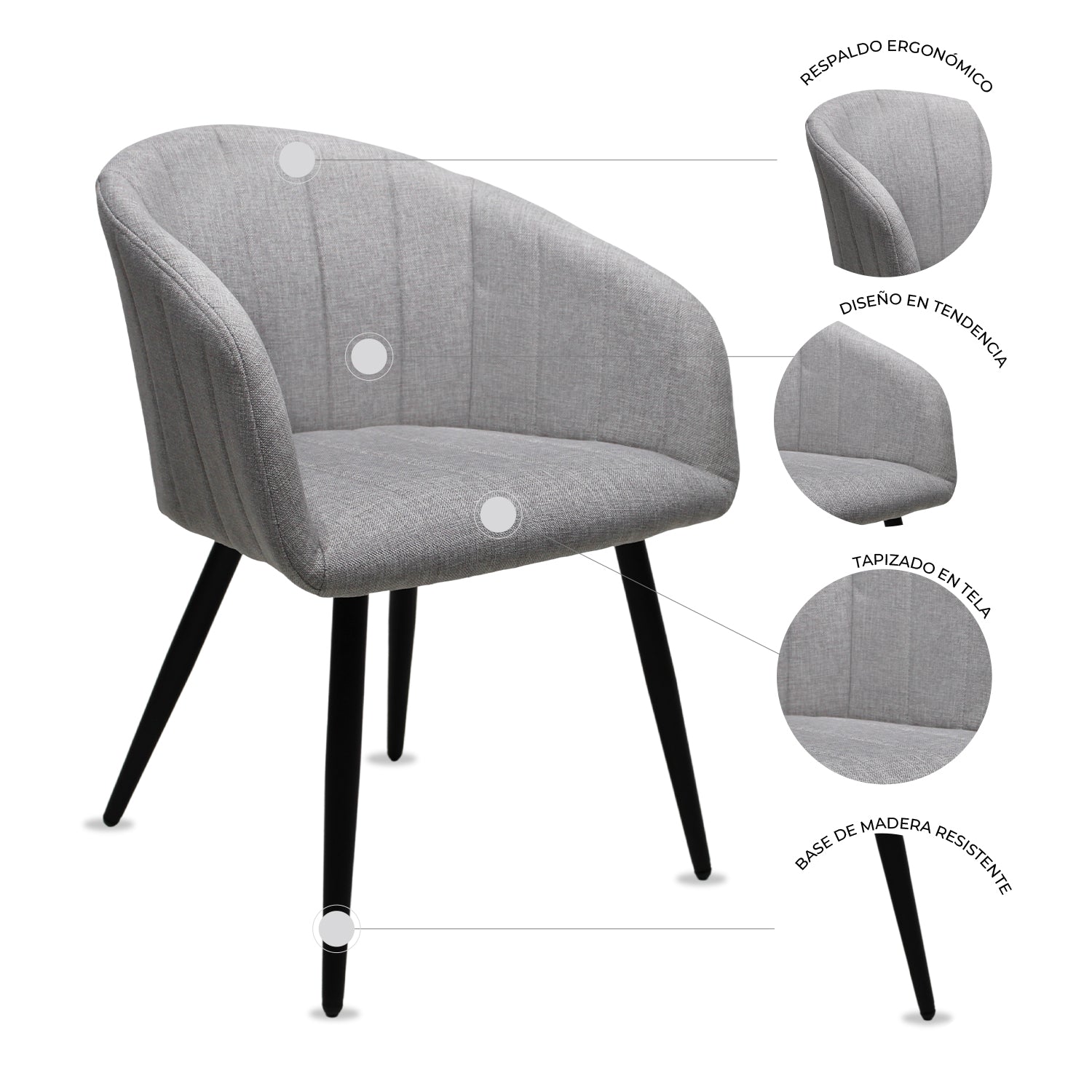 SILLA KINGSTRONG BURGOS S17 SILL0903737 | Silla Ocasional Comercial Decorativa | Base 4 Puntas Metal | Estilizado Forrado en Tela | Interior